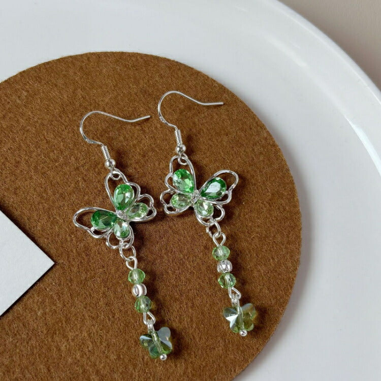 蝶モチーフピアス エメラルドグリーンストーン 20G