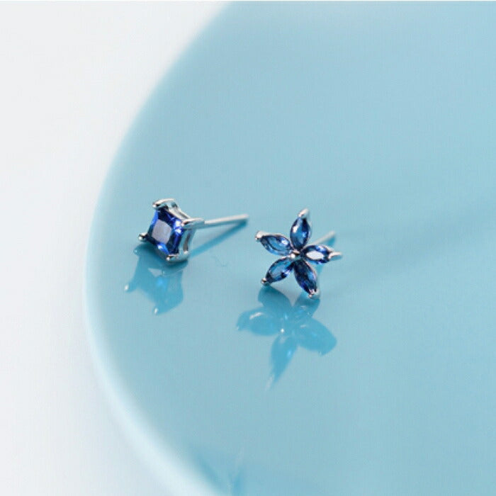 スクエア&スターモチーフピアス Silver925 ブルーストーン