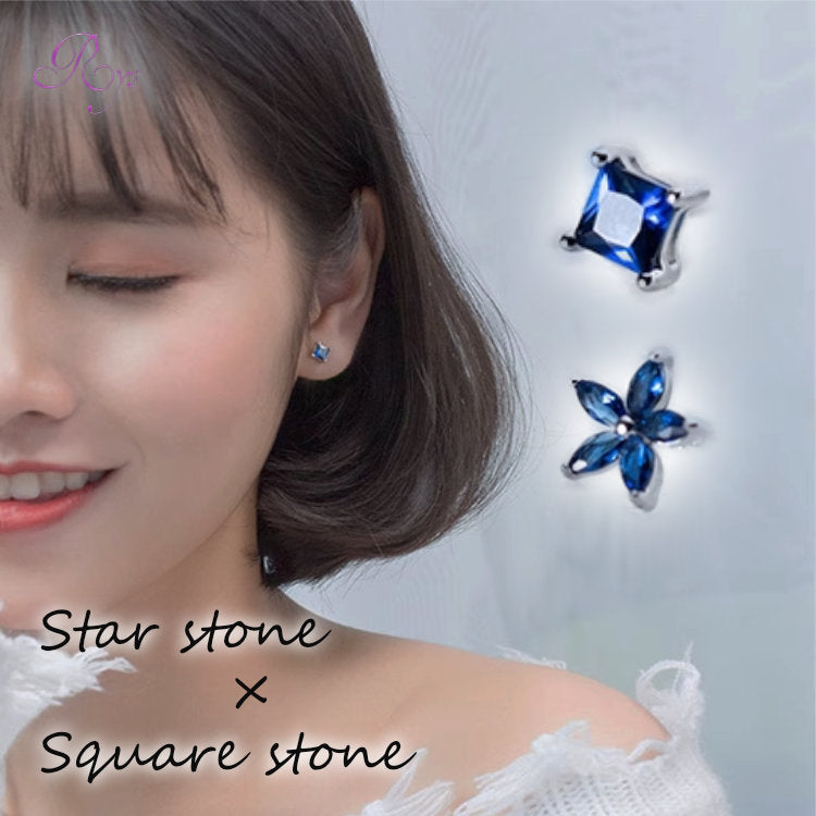 スクエア&スターモチーフピアス Silver925 ブルーストーン