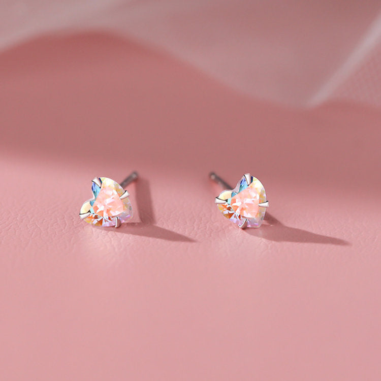 一粒ストーンのオーロラハートピアス 小さいピアス 3サイズ 20G シルバー999 3mm 4mm 5mm かわいい レディース ハート 華奢 ミニ 小さい シルバー ピアス