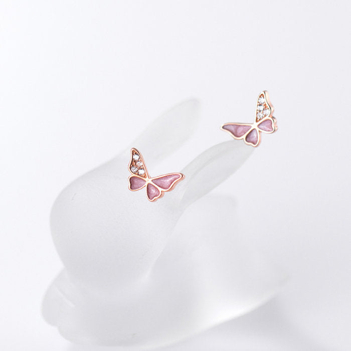 ピアス 蝶々 ちょうちょ レディース Silver925 シルバー ローズゴールド ピンク 両耳 スタッドピアス 金属アレルギー