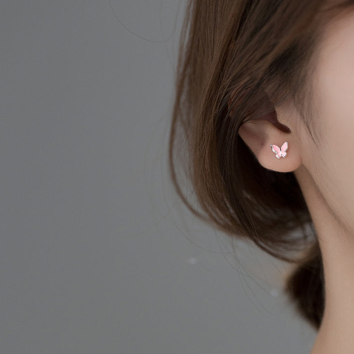 淡色蝶々ピアス Silver925 レディース シンプル ピアス ピンク 蝶々 シルバー製 華やか 両耳 アレルギー スタッドピアス 20G 2本1組
