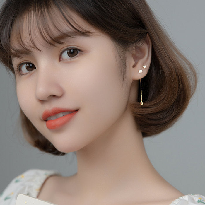 ピアス スタッド チェーン 星 スター Silver925 レディース シルバー ゴールド シルバー925 アレルギー キャッチ ネジ 揺れる
