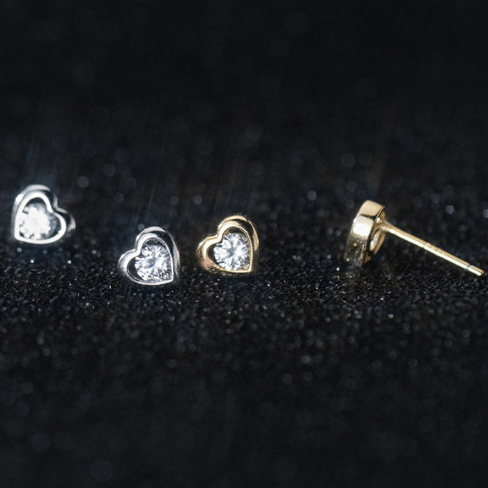 ピアス ハート キュービックジルコニア Silver925 レディース シルバー ゴールド 小さい ミニ シンプル 一粒ジュエリー シルバー925 アレルギー 金属アレルギー
