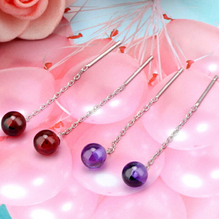 ピアス シルバー レディース チェーン Silver925 ペア 両耳 1組 2本入 ガーネット 水晶石 シンプルピアス 揺れる ゆらゆら ぶらぶら 上品 カジュアル フォーマル シルバーピアス 結婚式