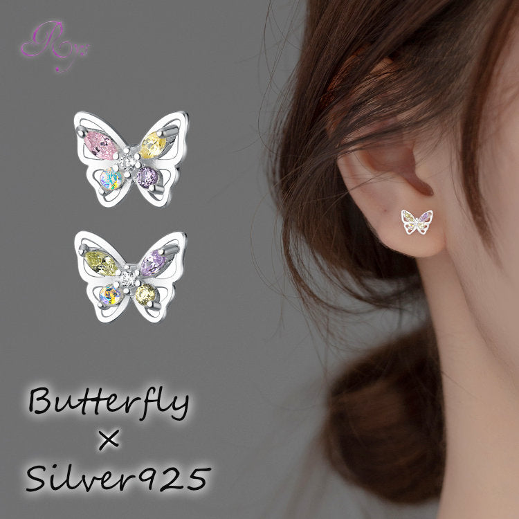 ピアス 蝶々 ちょうちょ 蝶 ストーン シンプル 軟骨 金属アレルギー シルバー 小さめ シルバー925 アレルギー対応 20G 仕事用 シンプルピアス セカンドピアス 軟骨ピアス アレルギー対応ピアス 仕事