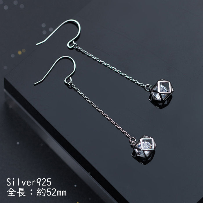 ピアス フック チェーン キュービックジルコニア 揺れる シンプル 金属アレルギー シルバー シルバー925 アレルギー対応 20G 仕事用 ストーンピアス フックピアス 仕事ピアス シンプルピアス セカンドピアス アレルギー対応ピアス