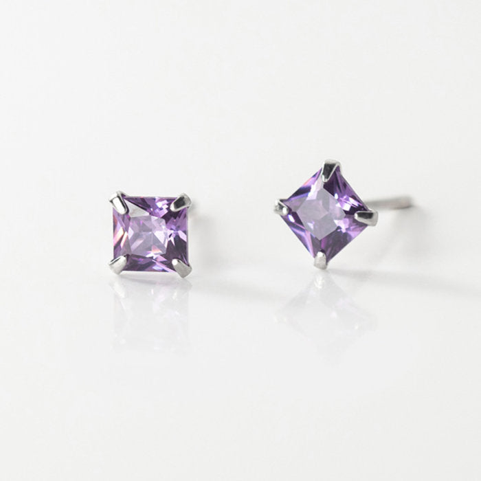 ピアス スクエア パープルストーン 小さい シンプル 軟骨 金属アレルギー シルバー 小さめ ミニ シルバー925 アレルギー対応 20G 仕事用 小さいピアス シンプルピアス セカンドピアス 軟骨ピアス 仕事