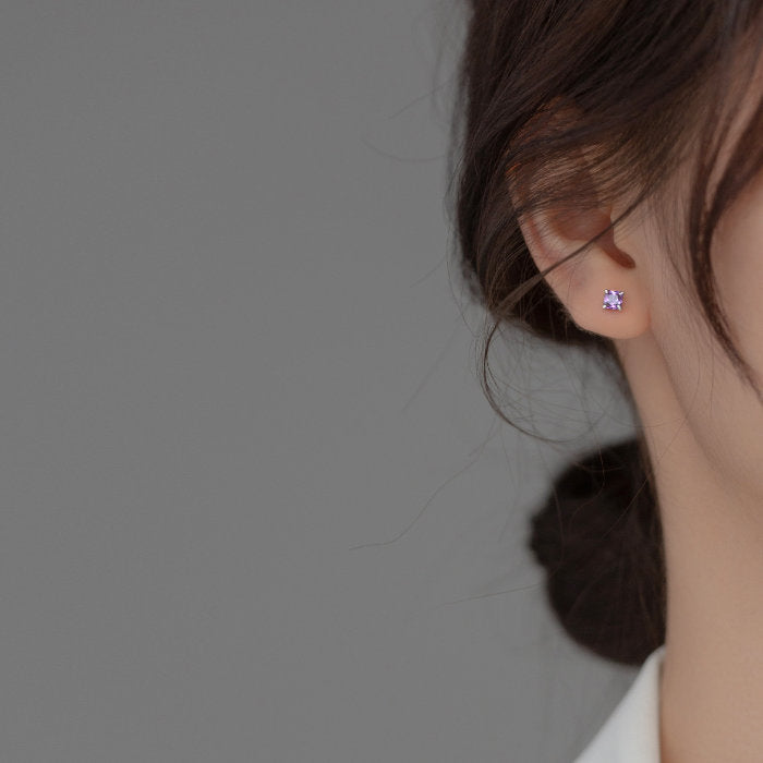 ピアス スクエア パープルストーン 小さい シンプル 軟骨 金属アレルギー シルバー 小さめ ミニ シルバー925 アレルギー対応 20G 仕事用 小さいピアス シンプルピアス セカンドピアス 軟骨ピアス 仕事