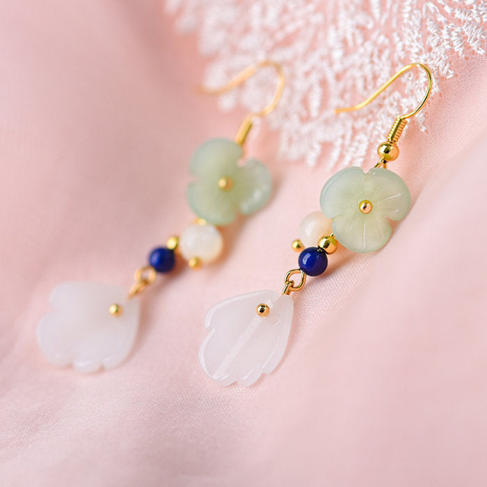 ピアス 花 フラワー ゴールド フック 小さい 淡水パール グリーンメノウ 中国風 20G 仕事用 揺れる シンプルピアス ゆらゆら フックピアス