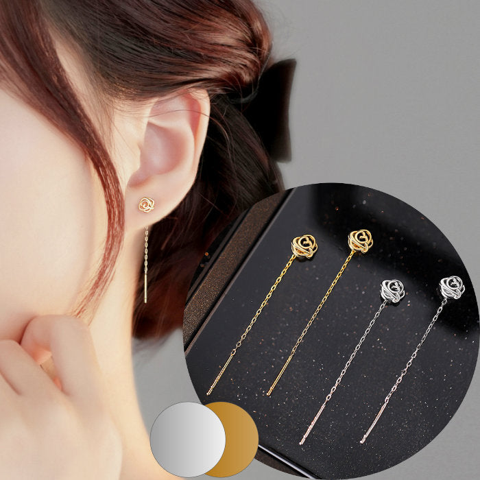 ピアス シルバー ゴールド チェーン 花 フラワー 薔薇 バラ シルバー999 20G 2ピース シンプルピアス チェーンピアス Silver999