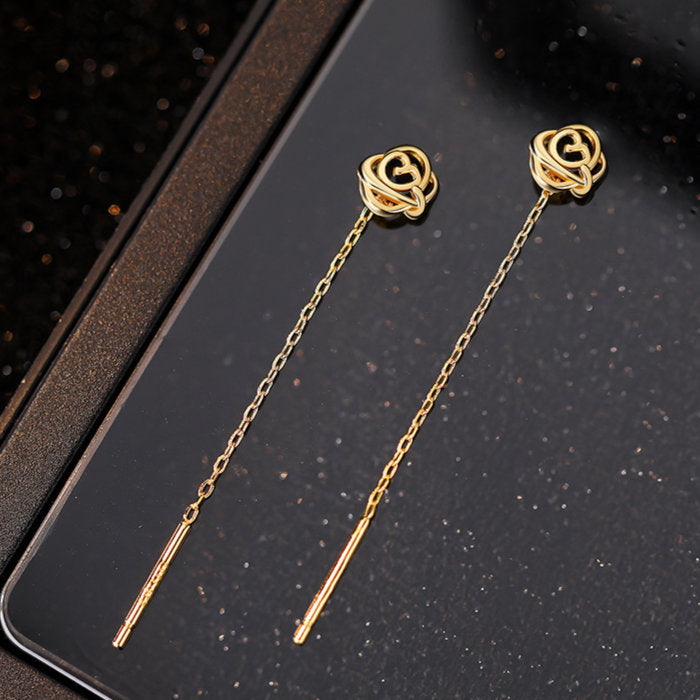 ピアス シルバー ゴールド チェーン 花 フラワー 薔薇 バラ シルバー999 20G 2ピース シンプルピアス チェーンピアス Silver999