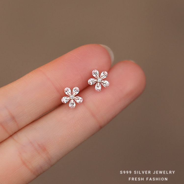 ピアス 花 フラワー ローズゴールド 小さい シンプル 軟骨 金属アレルギー シルバー999 アレルギー対応 20G 仕事用 小さいピアス シンプルピアス セカンドピアス