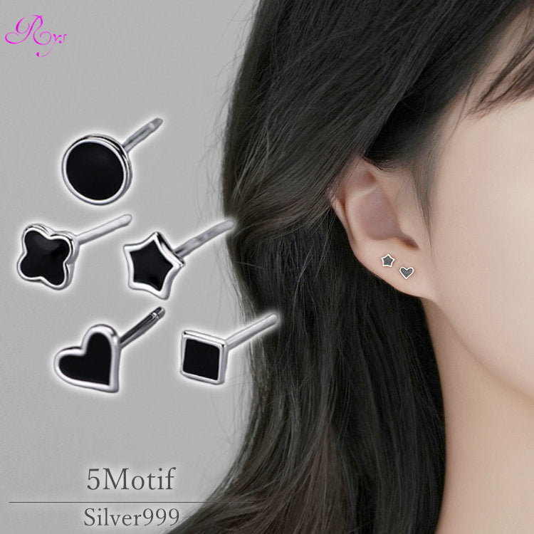 選べる5種のブラックデザインピアス ハート スター スクエア クローバー サークル ピアス ブラック シルバー999 20G レディース メンズ かわいい 小さい ワンポイント