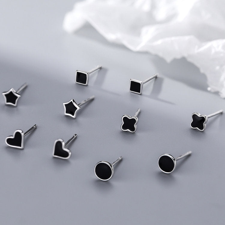 選べる5種のブラックデザインピアス ハート スター スクエア クローバー サークル ピアス ブラック シルバー999 20G レディース メンズ かわいい 小さい ワンポイント