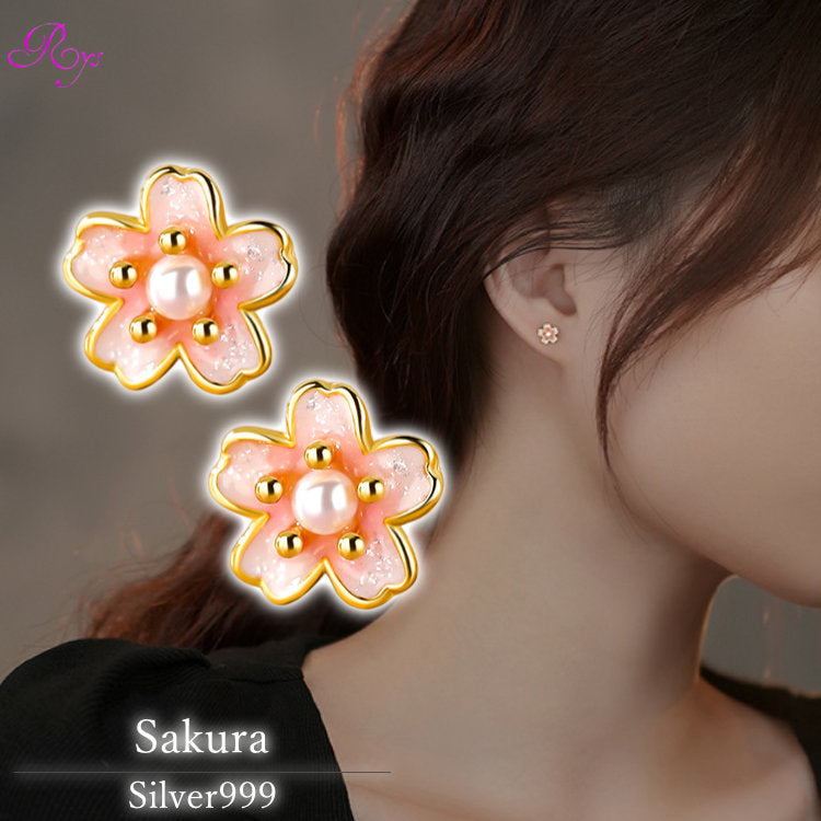桜ピアス 桜モチーフピアス ピンク シルバー999 桜 さくら サクラ ピアス 小さい アレルギー対応 小さいピアス かわいい レディース 女性 華奢 春