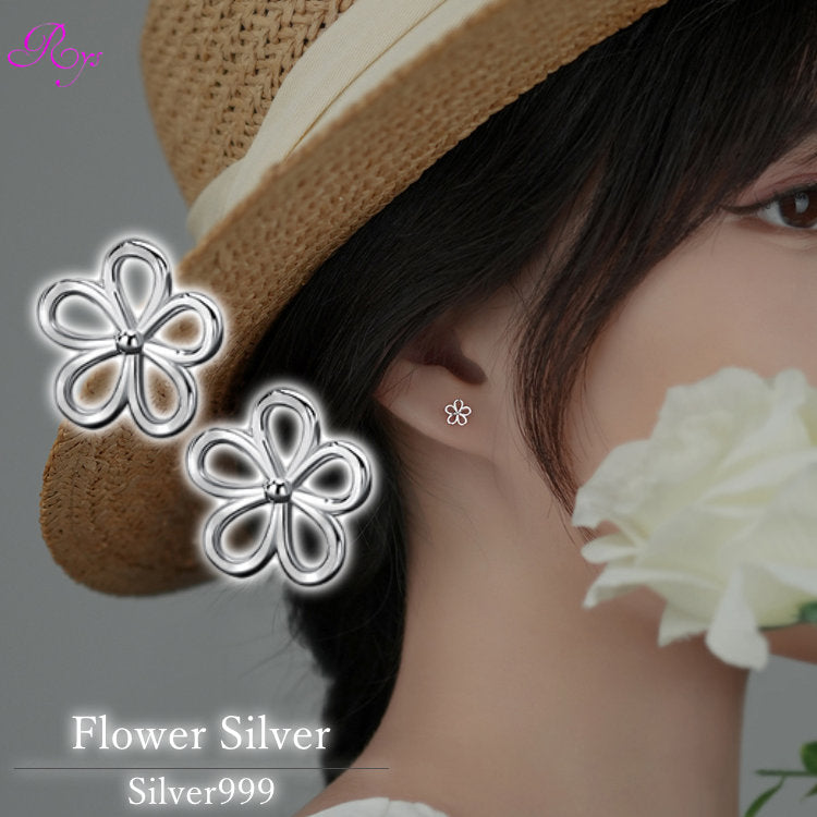 シンプルなフラワーピアス 花 ピアス フラワー シルバー999 シンプル 20G かわいい レディース 女性 シルバー 小さい 小さめ 華奢