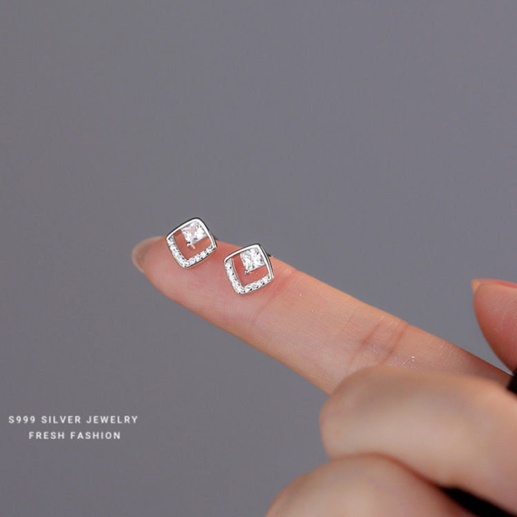 スクエアピアス キュービックジルコニア シルバー999 シンプル 20G 大人 レディース 女性 ピアス シルバー 小さいピアス スクエア 四角