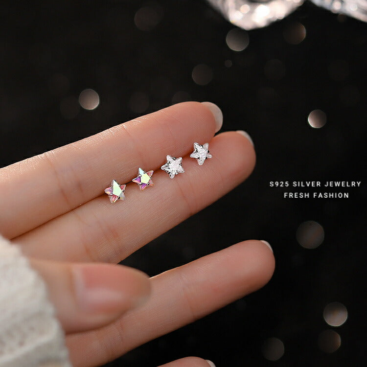 スターピアス クリア レインボー シルバー925 20G 星 スター ピアス オーロラ 華奢 メンズ レディース 男性 女性 かわいい お星様