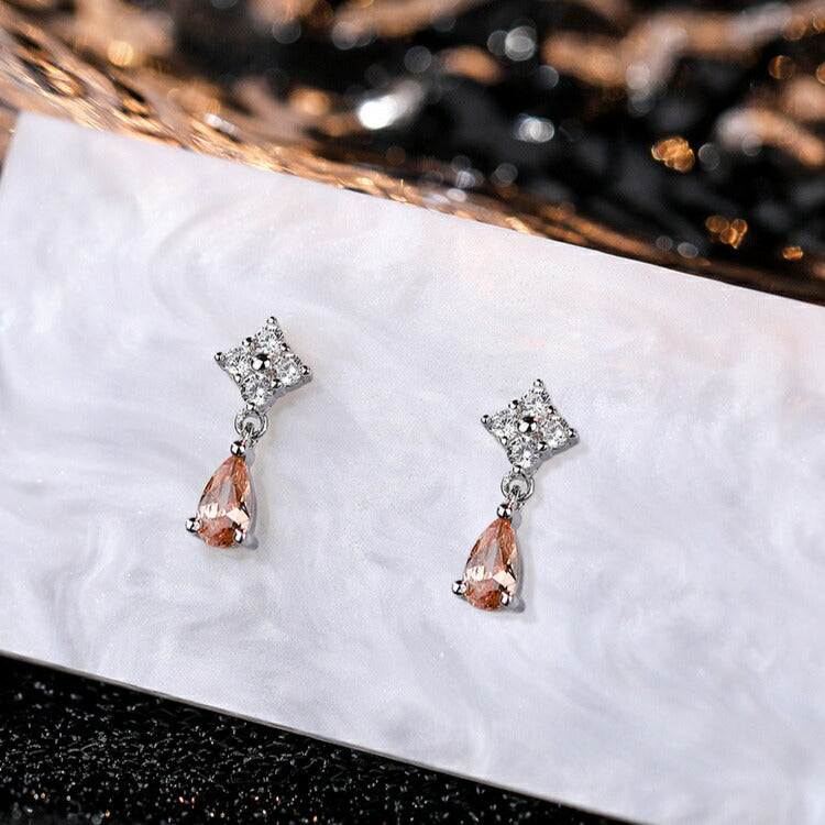 夕焼けドロップピアス キュービックジルコニア ピアス 揺れるピアス 20G 夕日 オレンジ シルバー ゴールド レディース 女性 小さいピアス かわいい