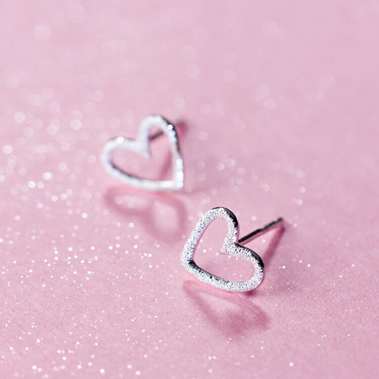 ハートの質感が可愛いサンドハートピアス シルバー925 アレルギー対応 ピアス ハート シルバー 9mm ザラザラ レディース かわいい 可愛い キュート
