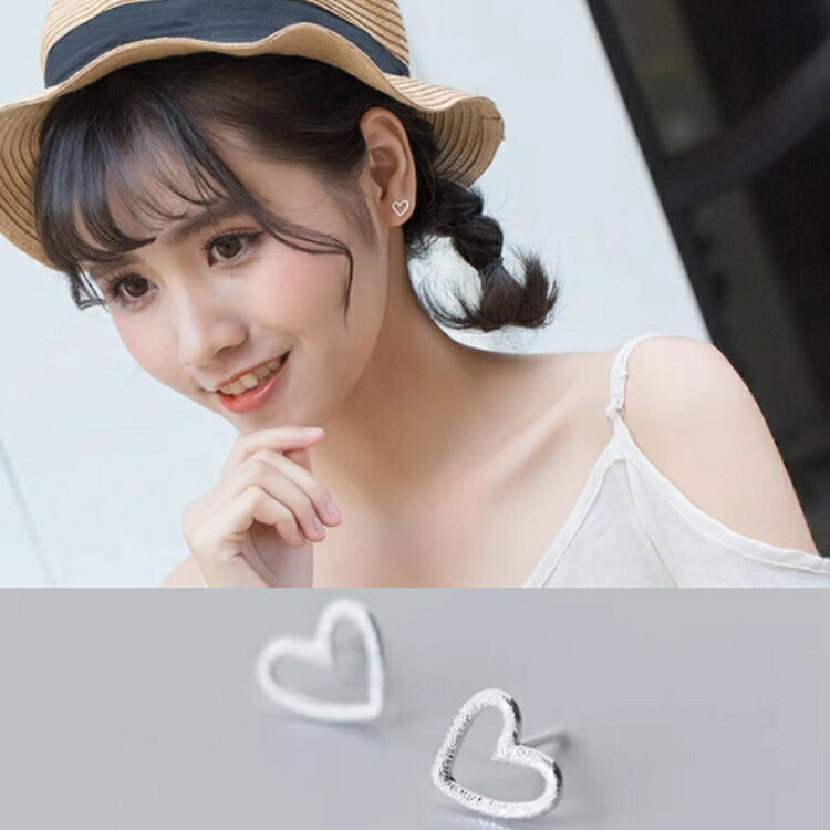 ハートの質感が可愛いサンドハートピアス シルバー925 アレルギー対応 ピアス ハート シルバー 9mm ザラザラ レディース かわいい 可愛い キュート