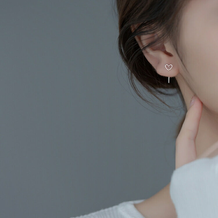 耳裏が痛くならない通すだけのハートピアス シルバー925 シンプル アレルギー対応 ピアス ハート シルバー ゴールド レディース 刺さらない 痛くならない キャッチフリー