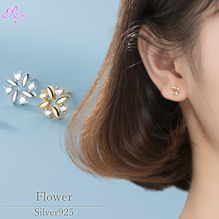 【キュービックジルコニアフラワーピアス】 シルバー925 ピアス 花 フラワー アレルギー対応 シルバー ゴールド レディース 女性 かわいい キュービックジルコニア シンプルピアス フラワーピアス