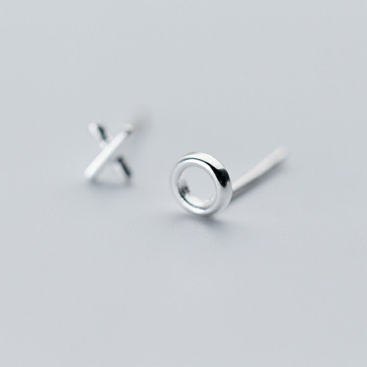 【まるばつモチーフピアス】 シルバー925 ピアス シンプル つけっぱなし 金属アレルギー対応 シルバー ゴールド クロス リング メンズ レディース