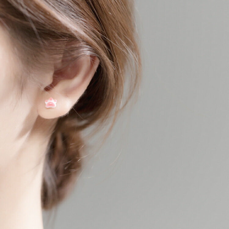 【ぷっくりかわいい肉球ピアス】 シルバー925ポスト ピアス 肉球 猫 かわいい 小さい シンプル 金属アレルギー対応 スタッドピアス ピンク ホワイト シルバー