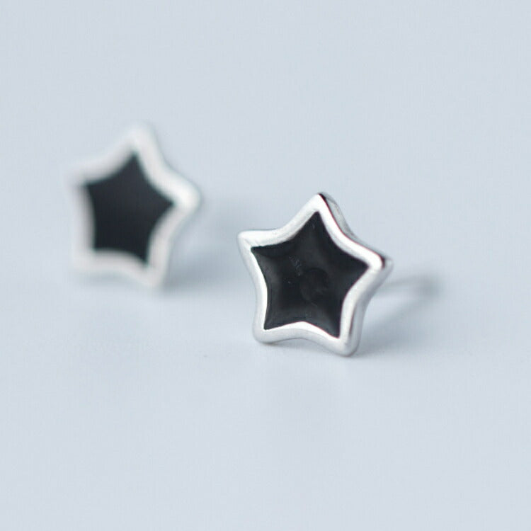 【シルバーベースのブラックスターピアス】 シルバー925 ピアス スター 星 シンプル 金属アレルギー対応 シルバー ブラック お星様 メンズ レディース 女性 男性 天体 5mm 20G