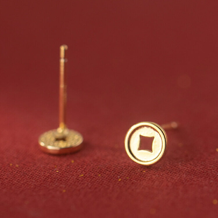 【ゴールドコインモチーフピアス】 シルバー925 ピアス ゴールド 20G 金属アレルギー対応 コイン シンプル メンズ レディース 5mm シンプル 金運