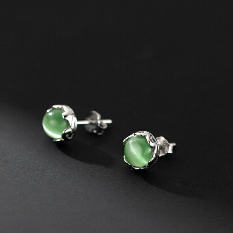 【グリーンキャッツアイピアス】 合成キャッツアイ シルバー925 ピアス 金属アレルギー対応 一粒ジュエリー キャッツアイ 20G 7mm 女性 レディース 男性 メンズ 20代 30代 40代 50代 60代 70代