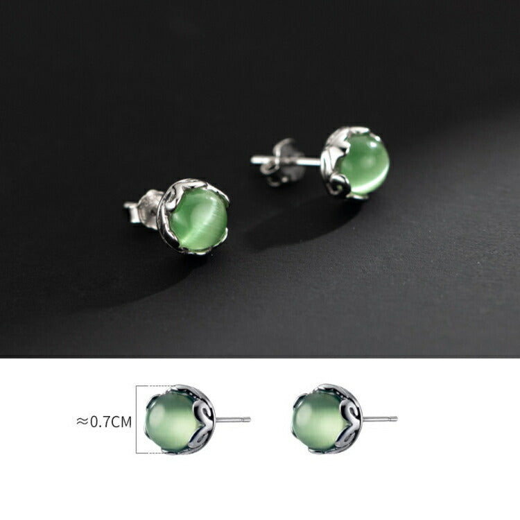 【グリーンキャッツアイピアス】 合成キャッツアイ シルバー925 ピアス 金属アレルギー対応 一粒ジュエリー キャッツアイ 20G 7mm 女性 レディース 男性 メンズ 20代 30代 40代 50代 60代 70代