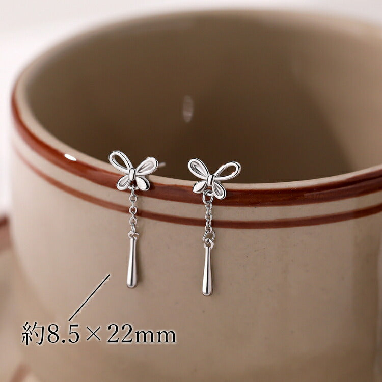 【ドロップバタフライピアス】 シルバー925 ピアス シルバー 蝶々 ちょうちょ バタフライ シンプル 揺れる ドロップ 水滴 雫 レディース 女性 かわいい