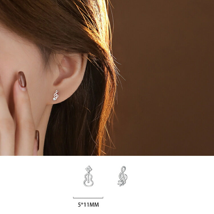 【ヴァイオリンモチーフのシルバーピアス】 シルバー925 ピアス キュービックジルコニア ヴァイオリン ト音記号 バイオリン 音楽 楽器 プレゼント ギフト 発表会 レディース 女性 20G キュービックジルコニア