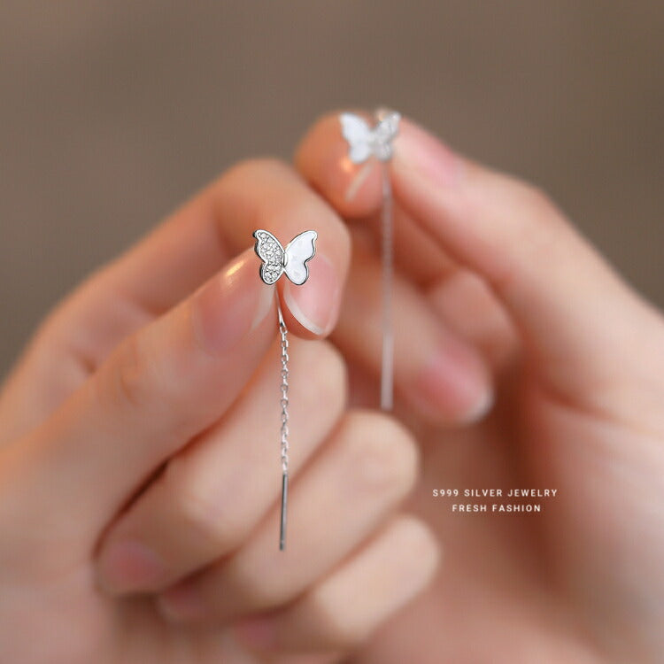 【蝶々のチェーンピアス】 シルバー999 ピアス シルバー ゴールド チェーンピアス 蝶々 蝶 バタフライ ちょうちょ 金属アレルギー対応 レディース 女性 華奢 かわいい