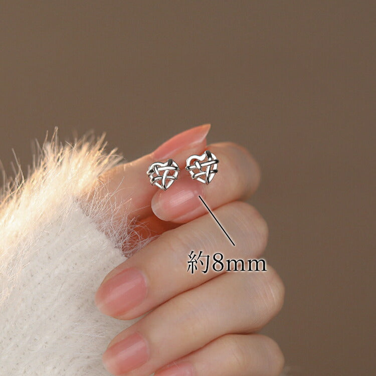 【編み込みハートのシルバーピアス】 シルバー999 ピアス ハート 愛心 シンプル かわいい ハートのピアス レディース 女性 キュート s999 20G 韓国ファッション