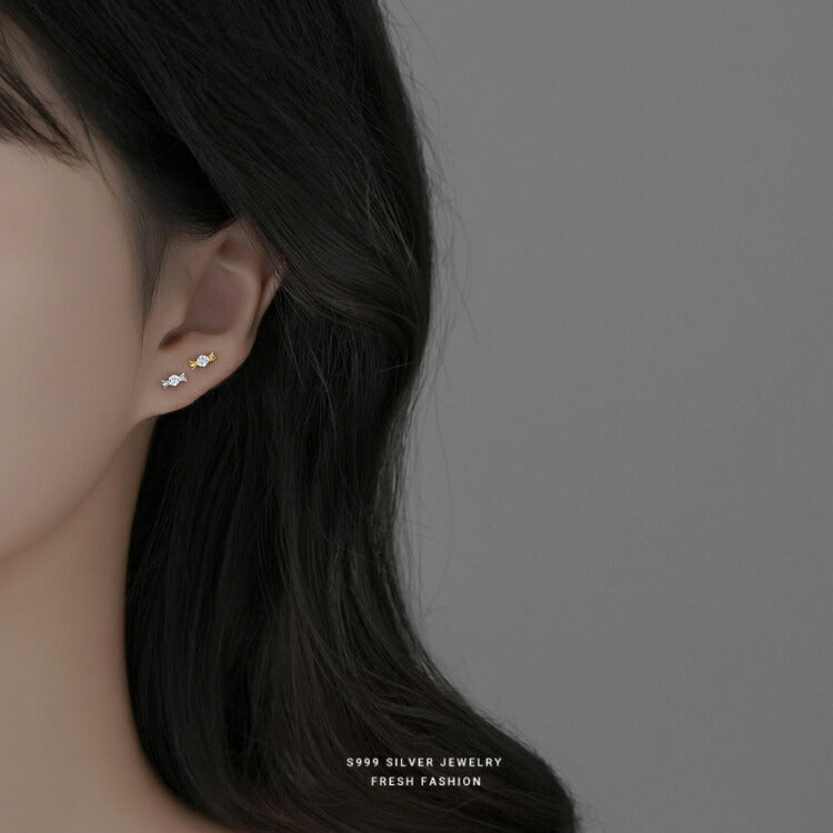 【キャンディモチーフのシルバーピアス】 シルバー999 ピアス 飴玉 キャンディ キュービックジルコニア 金属アレルギー対応 20G 飴 食べ物 かわいい レディース 女性 シンプル おやつ