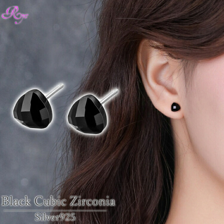 【ブラックキュービックジルコニアピアス】 シルバー925 ピアス ブラック キュービックジルコニア 金属アレルギー対応 一粒ジュエリー かわいい 黒 ブラックストーン