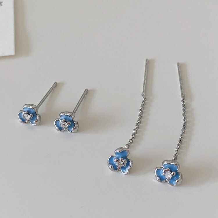 【選べるチェーンとスタッドの青花ピアス】 ピアス アイリス チェーンピアス スタッドピアス 青花 ブルー フラワー ピアス 20G チェーン 揺れる ゆらゆら 1ペア ぶらぶら