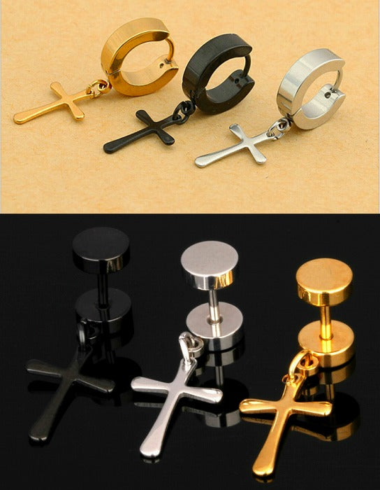 十字架リングピアス　サージカルステンレス　20G