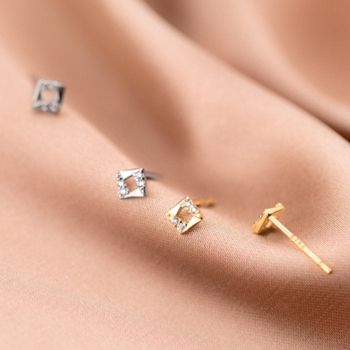 スクエアピアス Silver925 シルバー ゴールド シンプル 小さい レディース 金属アレルギー ミニ 四角 ローズ