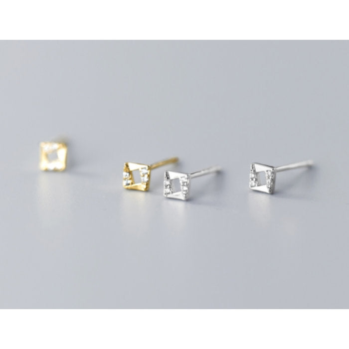 スクエアピアス Silver925 シルバー ゴールド シンプル 小さい レディース 金属アレルギー ミニ 四角 ローズ