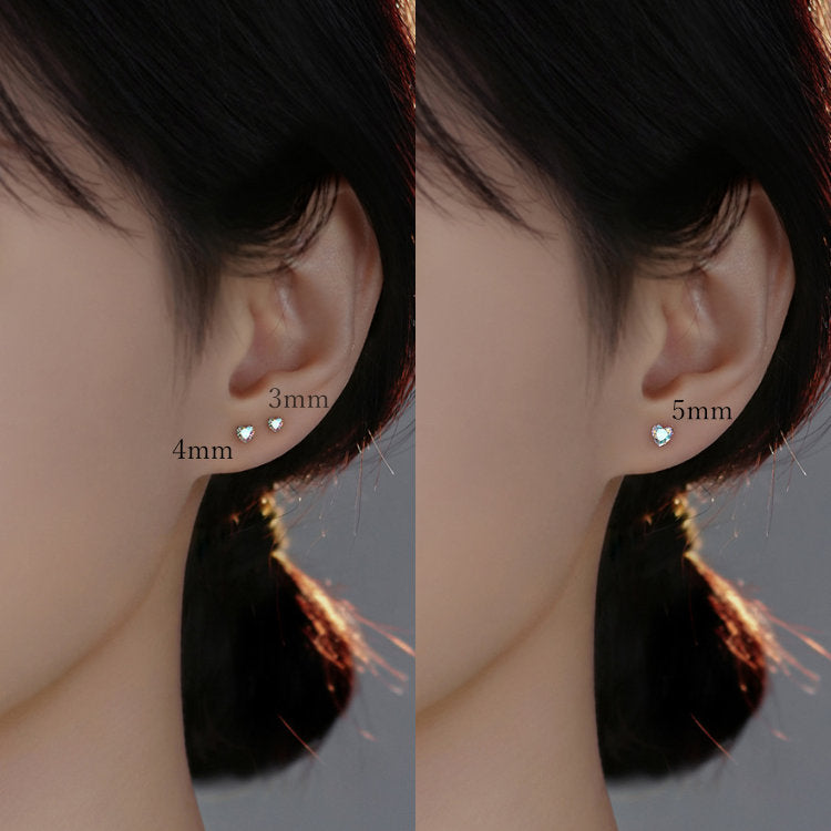 一粒ストーンのオーロラハートピアス 小さいピアス 3サイズ 20G シルバー999 3mm 4mm 5mm かわいい レディース ハート 華奢 ミニ 小さい シルバー ピアス
