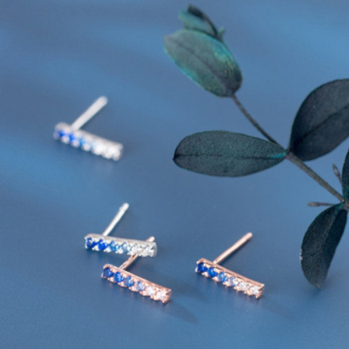 グラデーション ピアス Silver925 レディース シンプルピアス ラインストーン シルバーピアス 金属アレルギー ブルー ローズ ゴールド シルバー