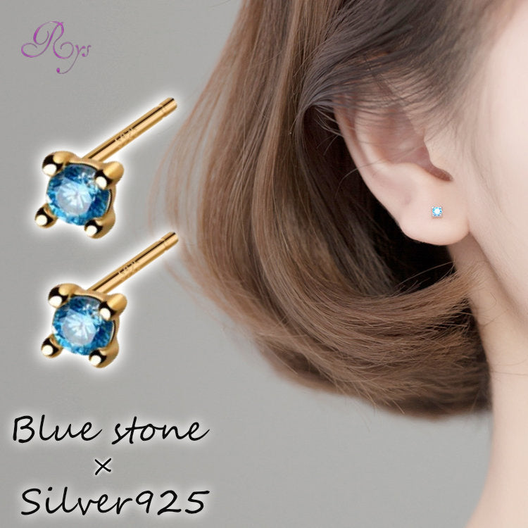 Silver925 ピアス ブルーストーン 3mm 20G シルバー ゴールド 1粒 レディース メンズ 小さい ミニ シンプルピアス 金属アレルギー