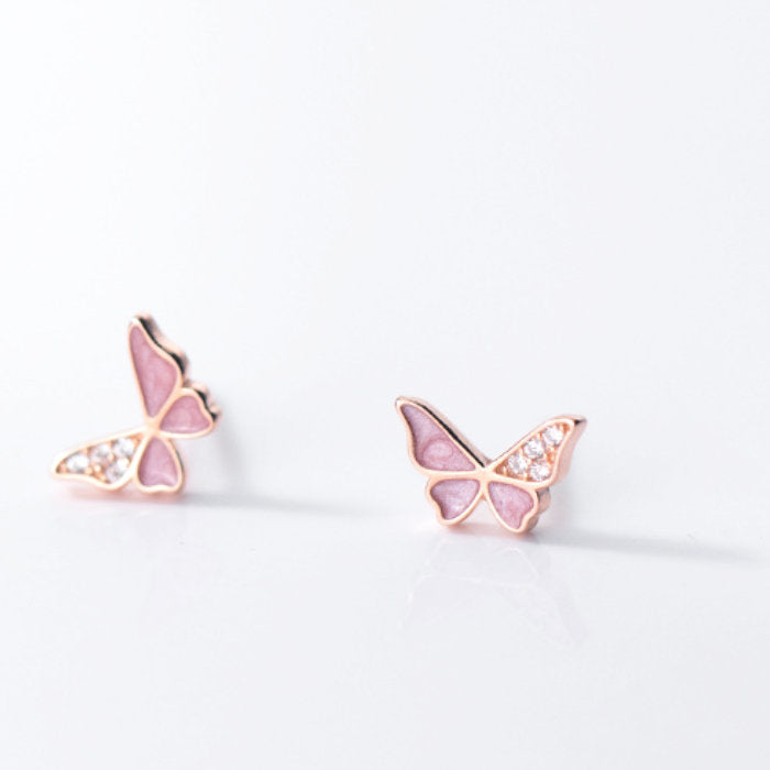 ピアス 蝶々 ちょうちょ レディース Silver925 シルバー ローズゴールド ピンク 両耳 スタッドピアス 金属アレルギー
