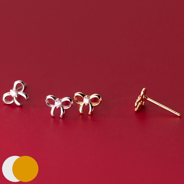 リボン ピアス レディース Silver925 シルバー ゴールド スタッドピアス 20G シンプル 蝶結び 2本1組 アレルギー スターリングシルバー