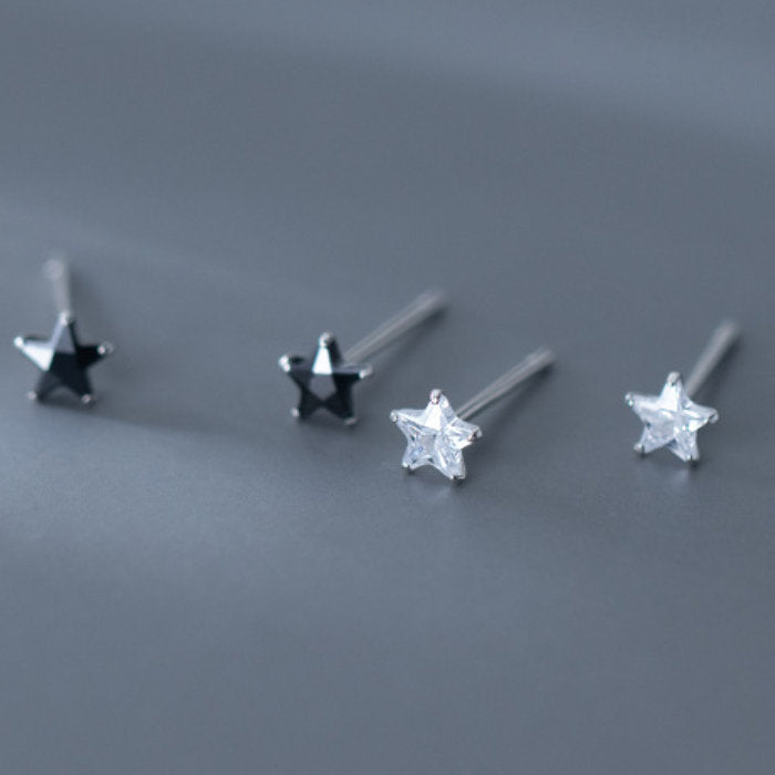 スター ピアス メンズ レディース Silver925 シルバー クリア ブラック シンプル ラインストーン 2組 1セット 5mm セカンド ファースト アレルギー